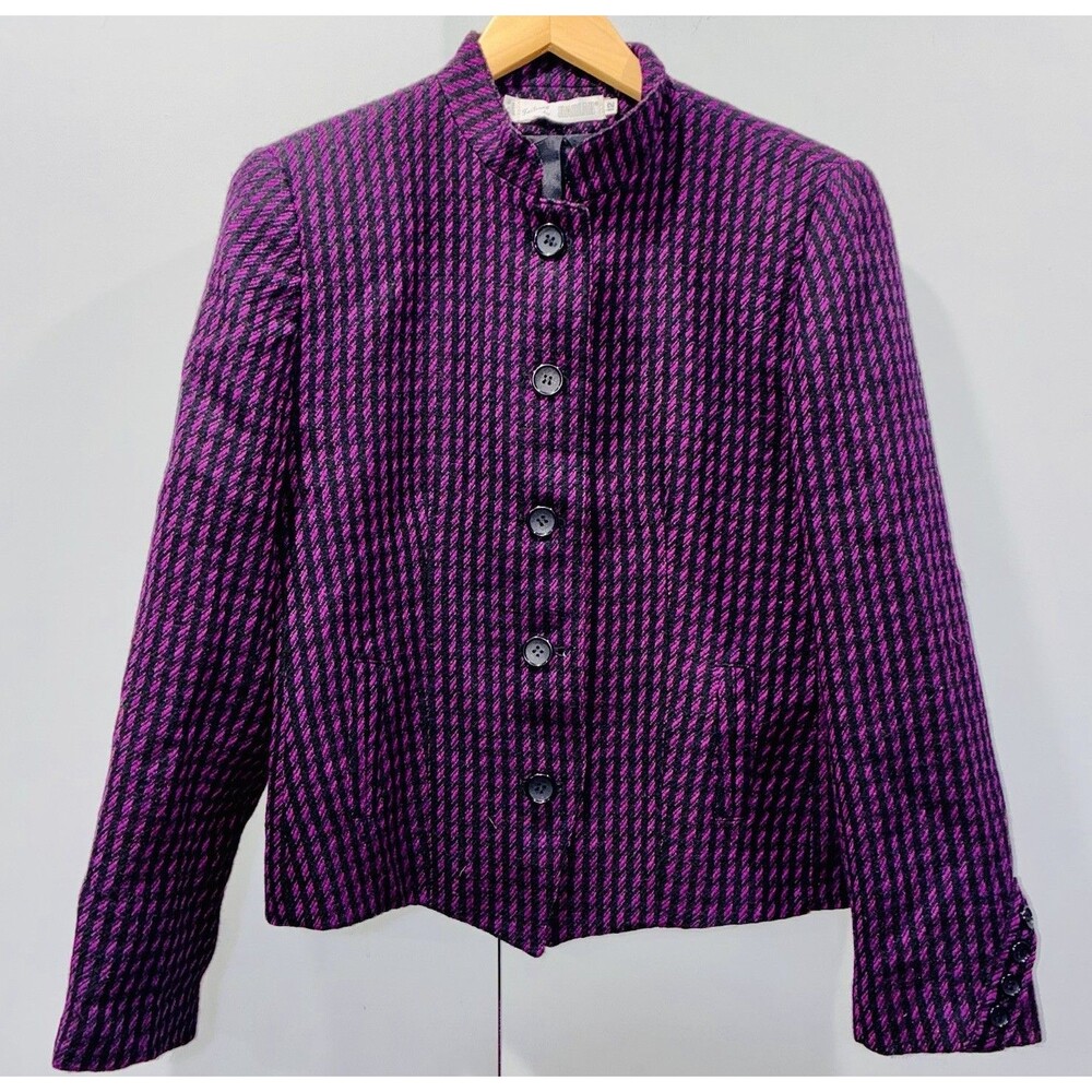 Broken Twill Harlan Wool Blazer Purple Black Structured Jacket USA 12 Editorial